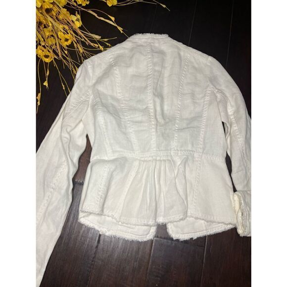 Micheal Kor 100% linen cream frayed trim button up jacket/blazer sz 0 - Picture 5 of 9
